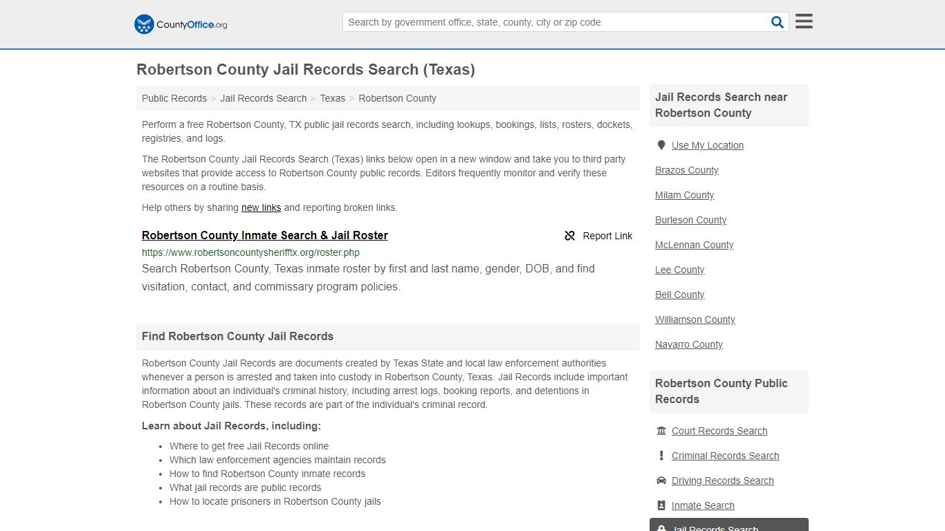 Jail Records Search - Robertson County, TX (Jail Rosters ...